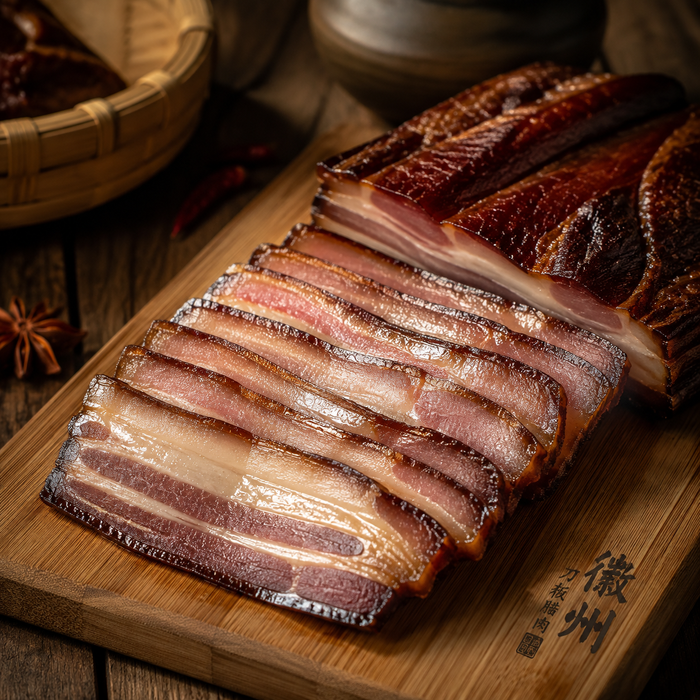 Huizhou knife-board bacon sliced on bamboo board