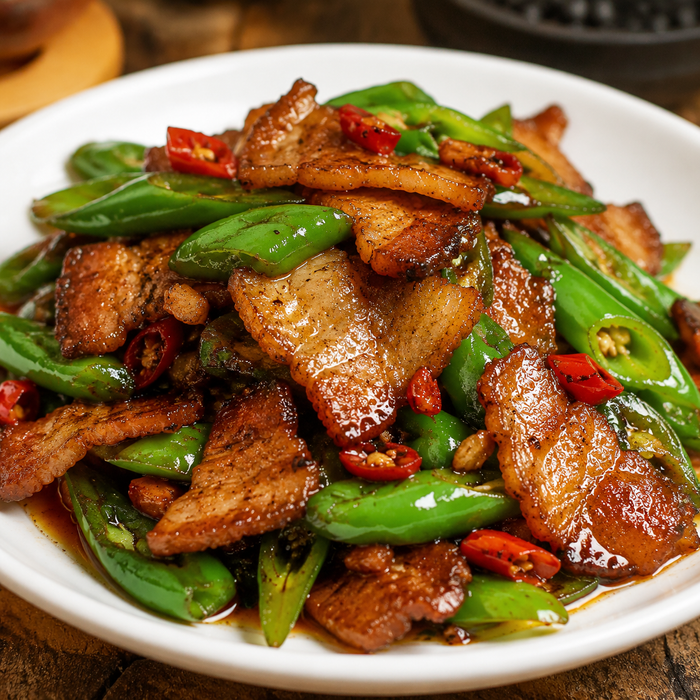 Hunan xiao chao rou - stir-fried pork belly with green peppers