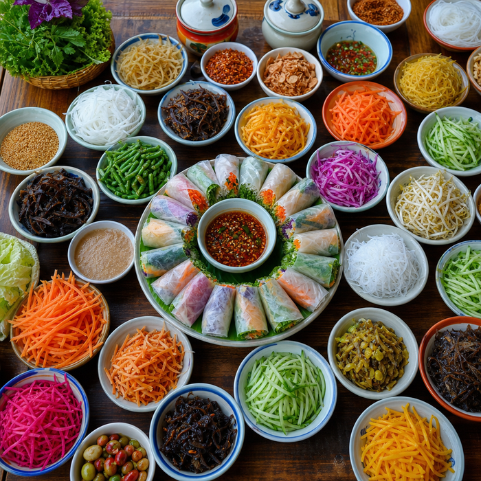 Guizhou Siwawa: colorful vegetable fillings and thin rice paper wrappers