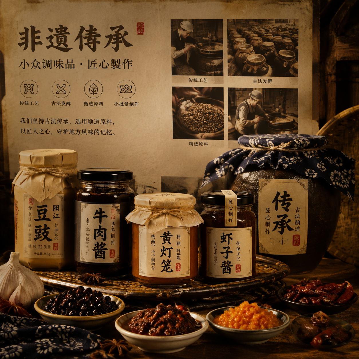 Rare regional Chinese condiments representing cultural heritage and artisanal tradition
