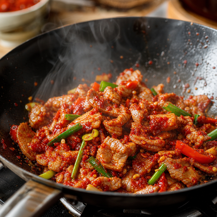Authentic Guizhou zaolajiao stir-fried pork with vibrant red fermented chili paste