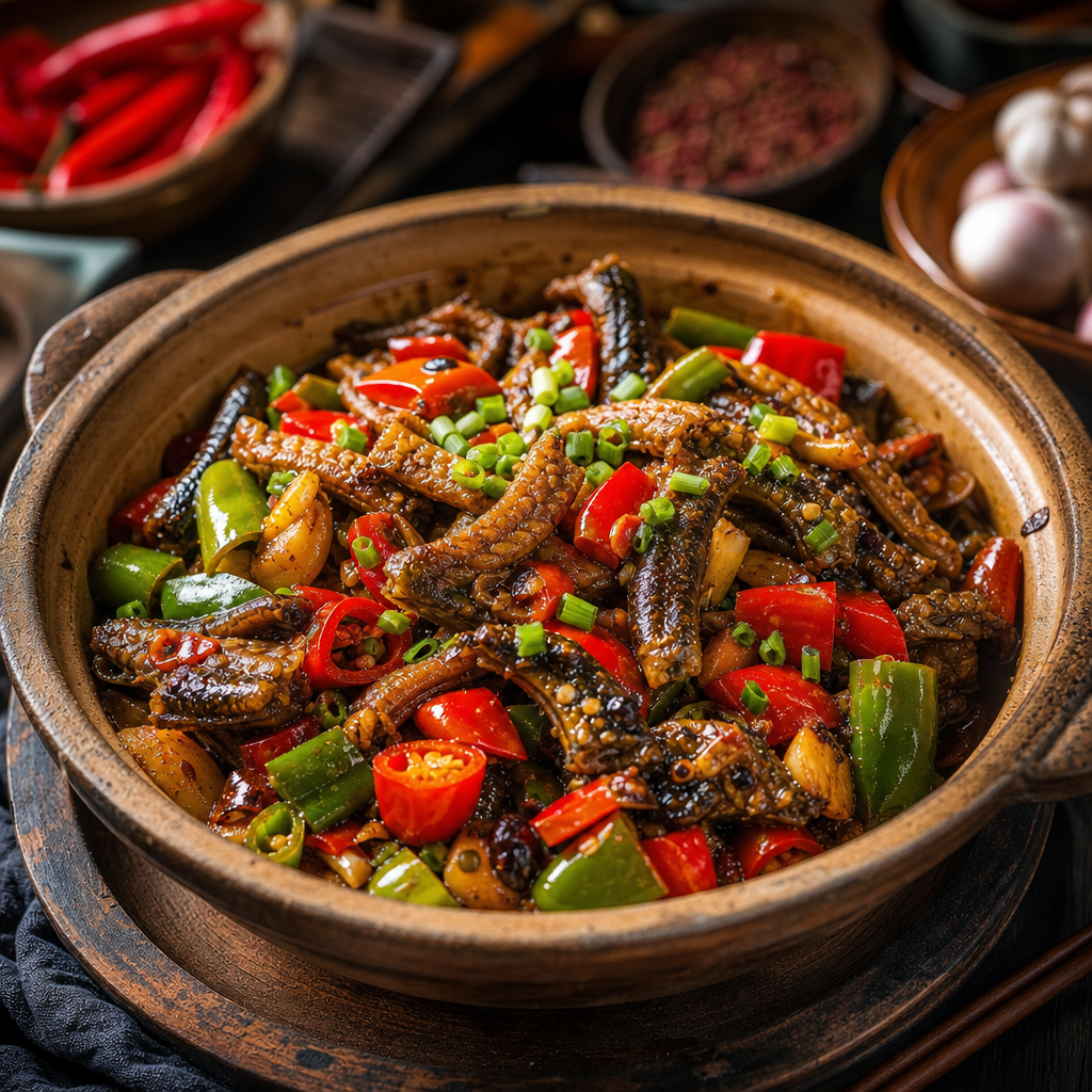 Hunan kou wei she dry pot snake dish with chilies and spices