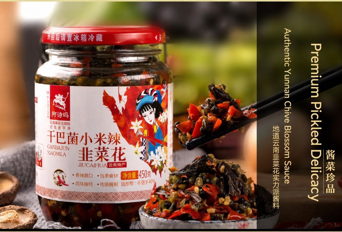 Yunnan Ashima Small Chili, Ganba Jun, and Chive Flower Sauce - product packaging