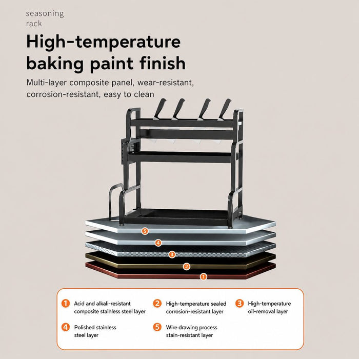 Heavy-Duty Carbon Steel Kitchen Spice Rack Organizer | 加厚碳钢厨房调料架