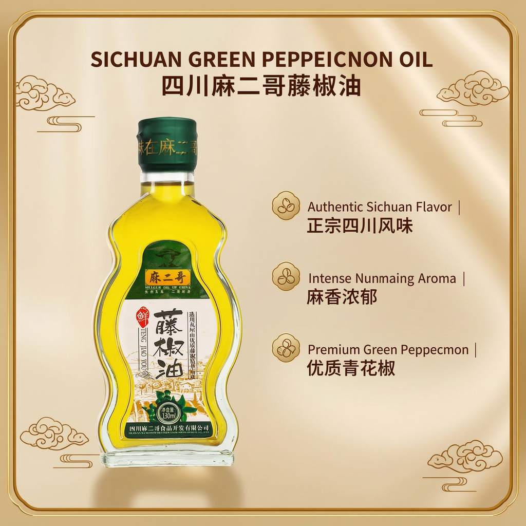 Sichuan Green Pepper Oil 130mL - Authentic Mala Numbing Flavor | 四川藤椒油
